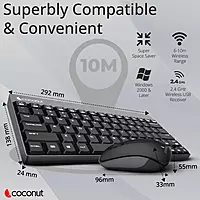 Coconut Mini Desire WK29 Wireless Combo (Black Keys, Grey Border, Compact Design, Ergonomic Feel,Long Battery Life, 1 Year Warranty)