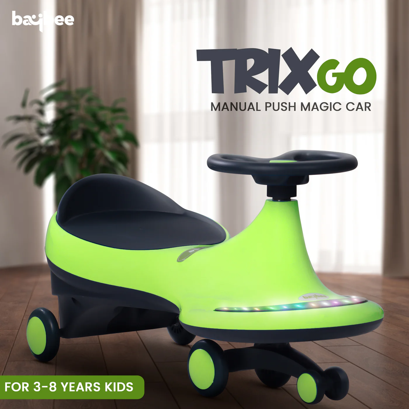 Baybee Trix Go Kids Magic Swing Cars for Kids-Pista Green Baybee Trix Go Kids Magic Swing Cars for Kids-Pista Green