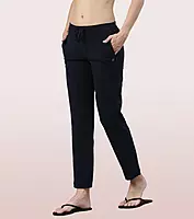 Enamor Essentials Womens E014-Mid Rise Slim Fit Basic Straight Leg Lounge Pants