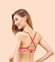 Enamor Medium Coverage, Wirefree Perfect Plunge Women T-Shirt Lightly Padded Printed Bra - F023