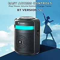 Lapcare LBS‑300 Tiffin 10 W BT speaker: round compact design, 76 mm drivers with bass radiator, Type‑C charging, Bluetooth 5.3, 10‑hour playback, AUX/TF/USB support, 1‑yr warranty.