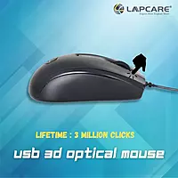 Lapcare L‑70+ USB Mouse – 1200 DPI, Ergonomic, 3D Optical Tracking, Plug-and-Play