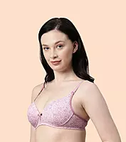 Enamor Medium Coverage, Wirefree Perfect Plunge Women T-Shirt Lightly Padded Printed Bra - F023