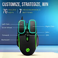 Lapcare Champ Voyager LGM‑201 mouse: configurable 7200 DPI optical sensor, rubber‑grip ABS body, dazzling RGB lighting & macro keys.