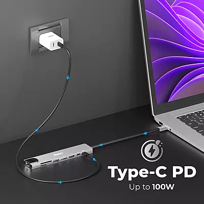 TYPE-C HUB FOXIN 8 IN 1 C-HUB 8 (RJ45+SD+TF+USB 2.0+USB 3.0+HDMI+TYPE-C+PD 100W)