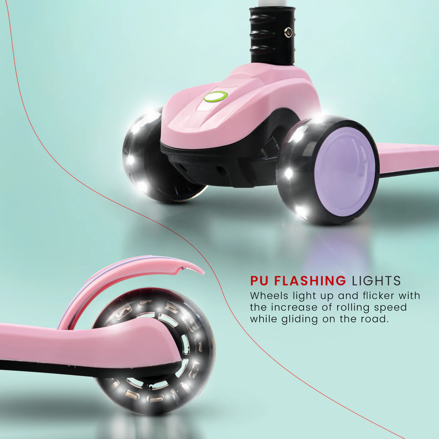 Baybee Phantom Skate Scooter for Kids, Foaldble 3 Wheel Kids Scooter with 3 Height Adjustable- Pink