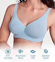 Enamor Bamboo Bliss,Plunge,super soft , Women's everyday T-Shirt Bra -naturally absorbent & Antimicrobial, Padded, Wirefree, High Coverage- IO05