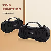 Lapcare Go Beat II (LBS‑666): 14 W RMS portable Bluetooth speaker with dual‑diaphragm stereo sound, 10 hr battery, TWS pairing, micro‑SD/FM/AUX support, hands‑free calling.