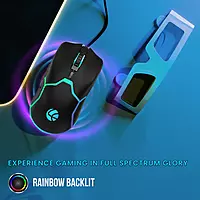 Lapcare Champ Razor LGM‑204 gaming mouse: 3600 DPI optical sensor, rainbow RGB backlight, 6 macro buttons, rubber oil grip & 5M click lifespan.