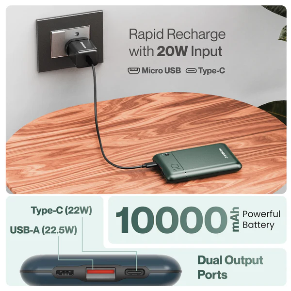 Power Bank Ambrane PocketCharge 10000 mah Green Power Bank Ambrane PocketCharge 10000 mah Green