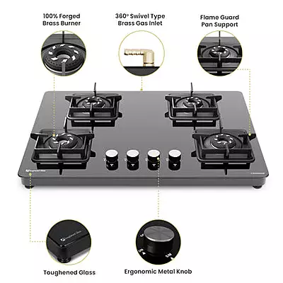 Slimmest Magnite 4 Burner Glass Hob Top Cooktop Manual Ignition