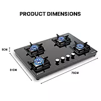 Slimmest Magnite 4 Burner Glass Hob Top Cooktop Manual Ignition