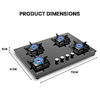 Slimmest Magnite 4 Burner Glass Hob Top Cooktop Manual Ignition