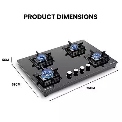 Slimmest Magnite 4 Burner Glass Hob Top Cooktop Manual Ignition