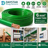 6mm² Copper Cable FR PVC Insulated – (Green) | Single Core Multi-Strand Wire