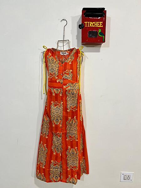 Leher's Sleeve-Less Fit & Flare Dress - Orange stripes & Tigers