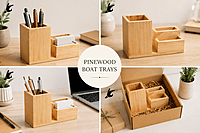 Pinewood Pen Stand With Card Holder