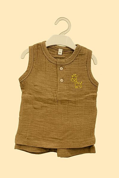 Muslin Crinkle Sleeveless Co-Ord Set - Olive Husk Muslin Crinkle Sleeveless Co-Ord Set - Olive Husk