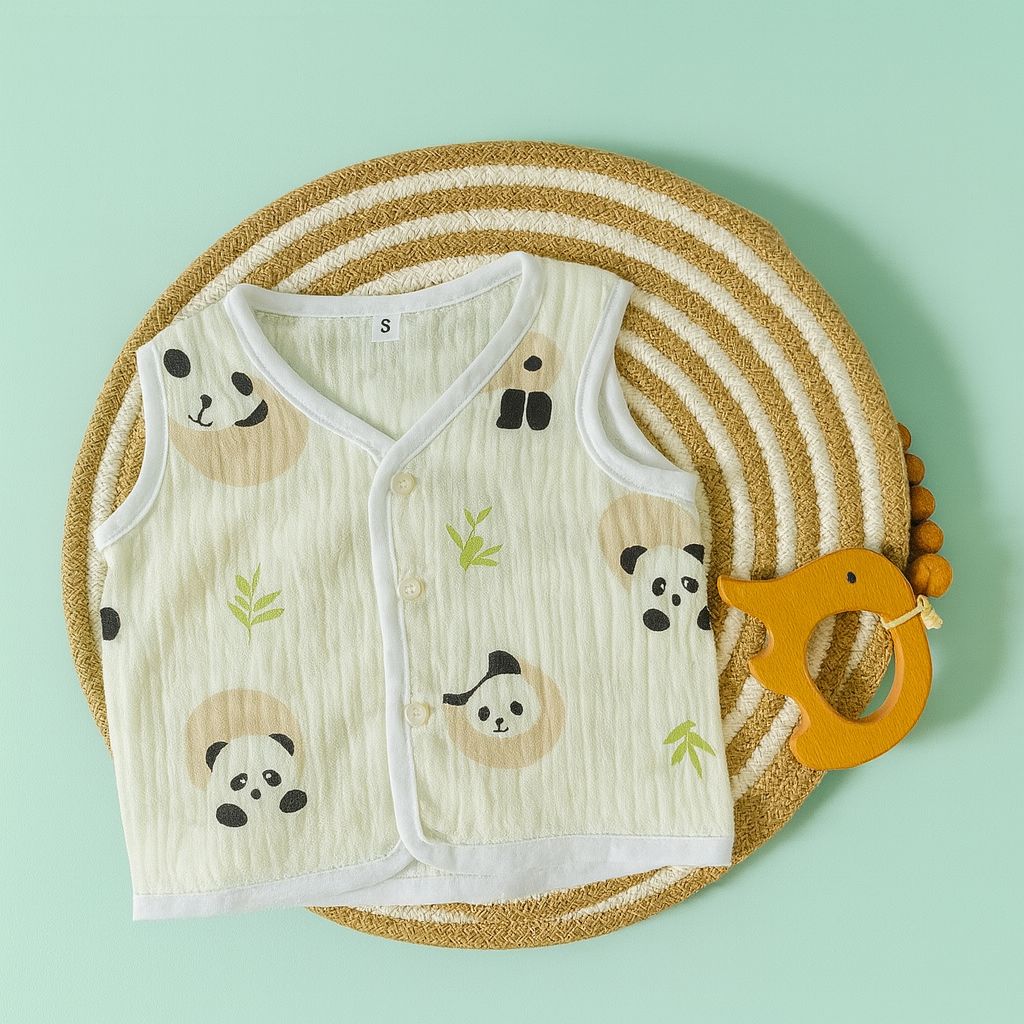 Premium Crinkled Muslin Cotton Jhabla (0–3 Months) – Without Sleeves