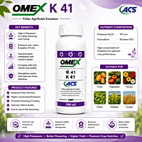 OMEX K41 – High-Potassium Foliar Fertilizer (N 3% + K₂O 41% + MgO 2.5% + S 7.3%) | Vetrivel Agro Services