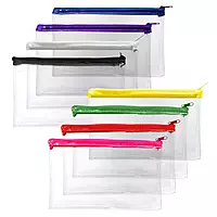 Pack of 12 Janrax 8x5"" Assorted Colour Zip Clear Exam Pencil Cases
