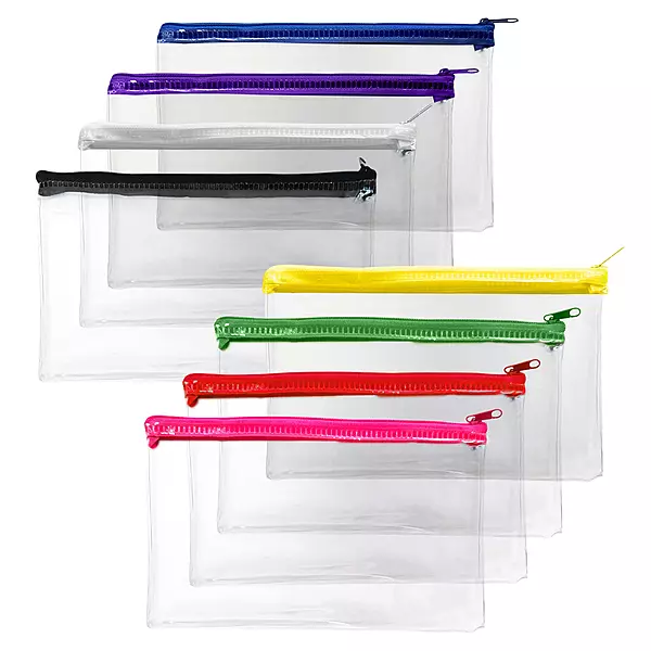 Pack of 12 Janrax 8x5"" Assorted Colour Zip Clear Exam Pencil Cases