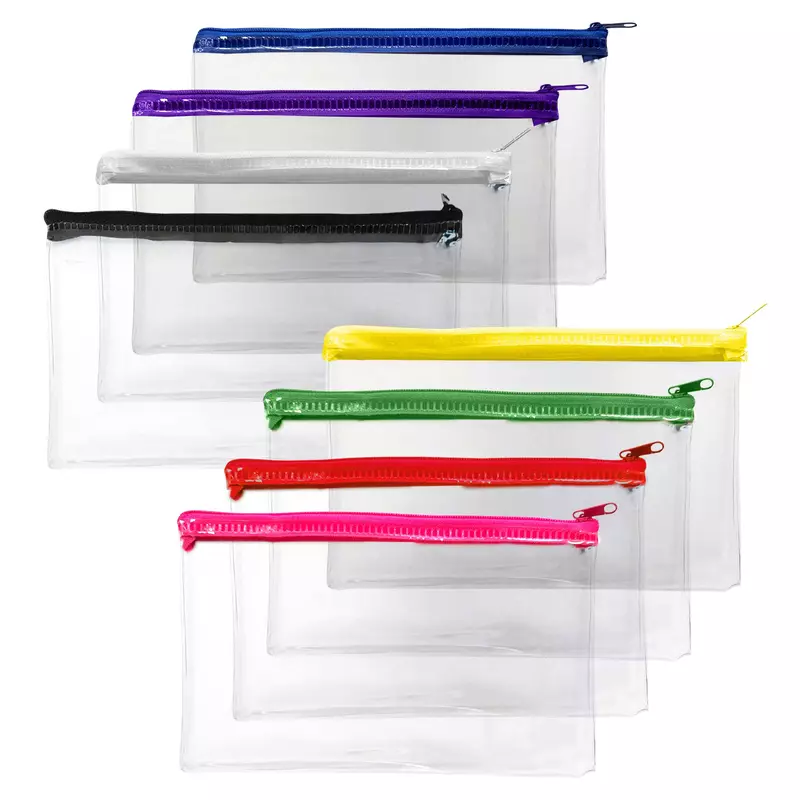 Pack of 12 Janrax 8x5"" Assorted Colour Zip Clear Exam Pencil Cases