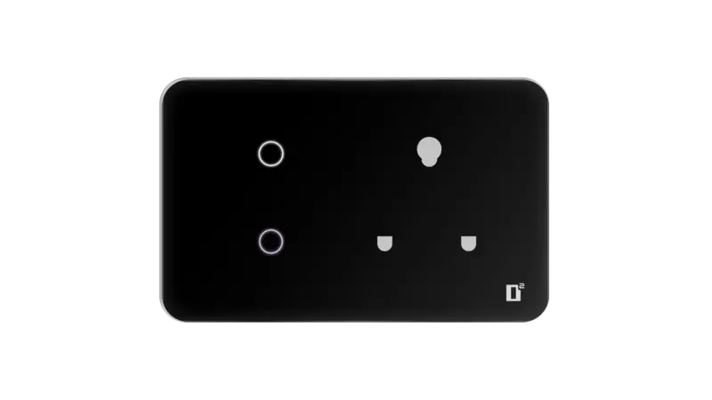 D2Touch 4 Module 2 Switch 1 Plug Glosy Acrylic Blue LED frameless Wi-Fi Remote Touch Switch Panel