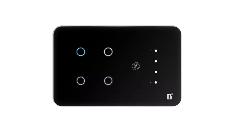 D2Touch 4 Module 4 Switch 1 Fan Glosy Acrylic Blue LED frameless Wi-Fi Remote Touch Switch Panel