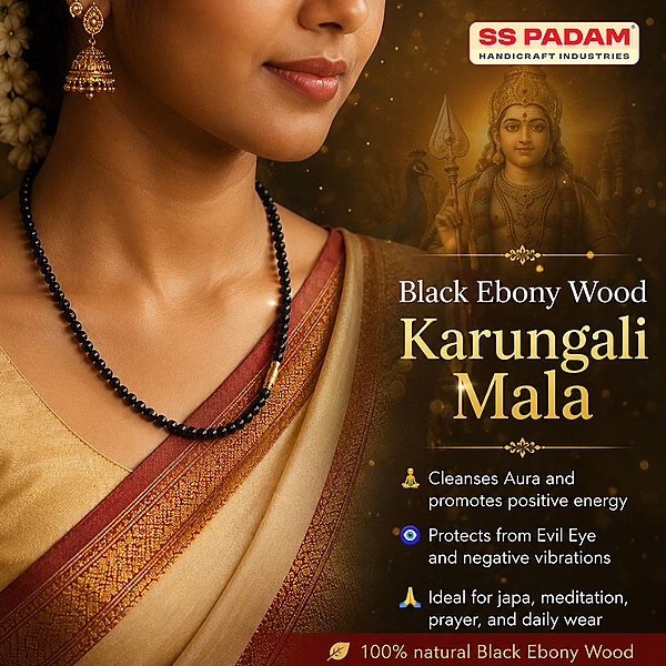 Black Ebony Wood Karungali Mala for Neck & Wrist
