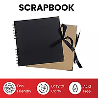 30 Sheets 20x20cm Spiral Bound 180gsm Kraft Scrapbook with Ribbon Closure and Metal Corners