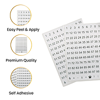 Pack of 220 White on Black 8x10mm 1-99 Numbers Self-Adhesive Labels