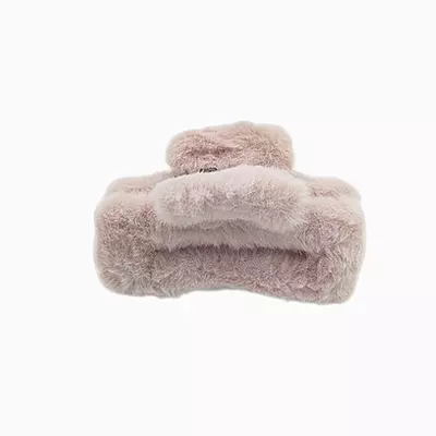 Plush Faux Fur Hair Claw Clip - Vibrant Dusty Rose Hair Clamp