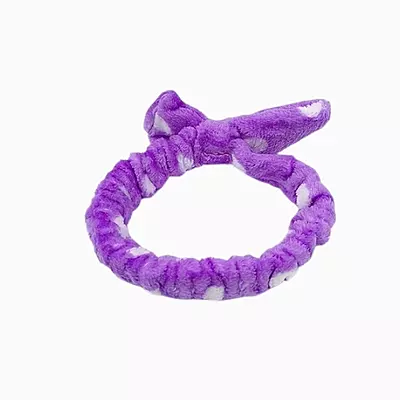 Lavender Plush Polka Dot Spa Headband | Soft Makeup & Skincare Band