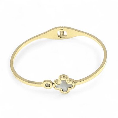 White Clover Anti-Tarnish Gold Bangle - Stainless Steel