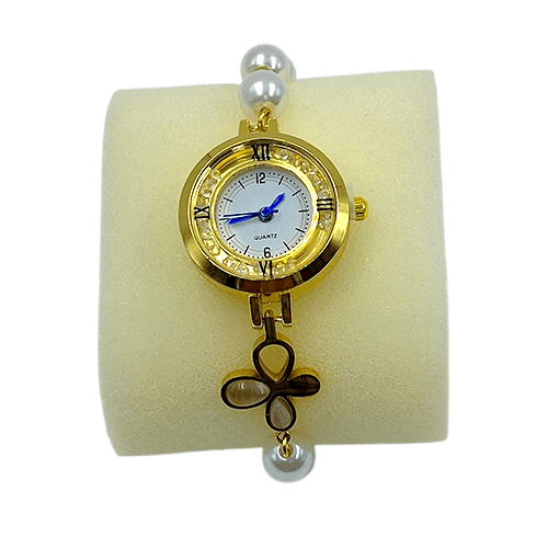 Elegant Gold & Pearl Butterfly Bracelet Watch for Women