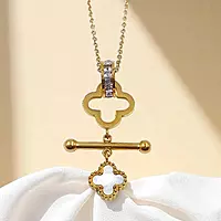 Elegant Rose Gold-Plated Clover & T-Bar Necklace