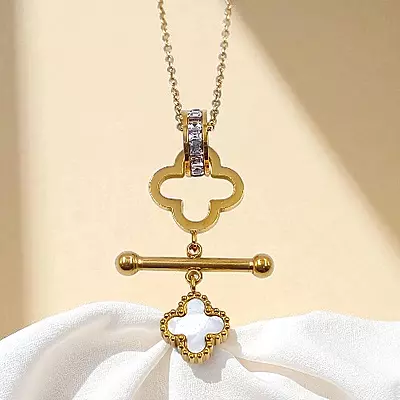 Elegant Rose Gold-Plated Clover & T-Bar Necklace