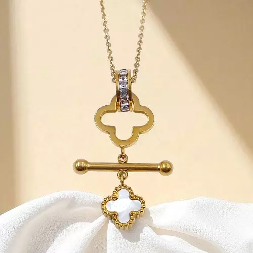 Elegant Rose Gold-Plated Clover & T-Bar Necklace
