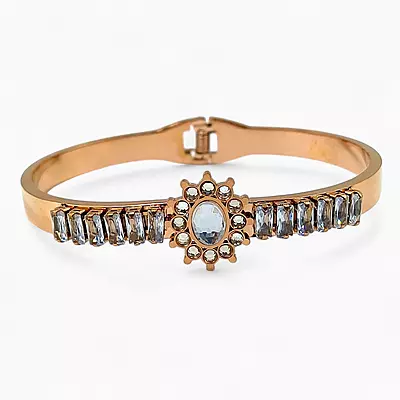 Anti-Tarnish Sunburst Zircon Bangle Bracelet