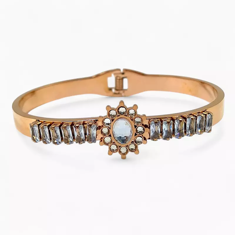 Anti-Tarnish Sunburst Zircon Bangle Bracelet