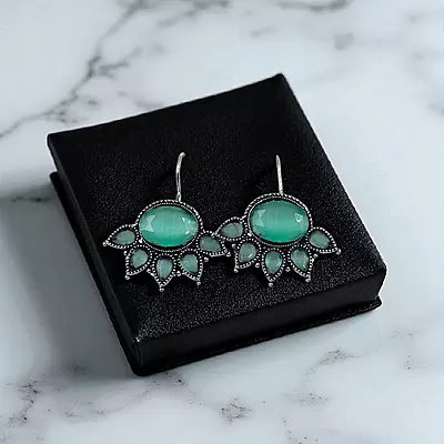 Elegant Silver Plated Drop Earrings with Teal & Turquoise Stones
