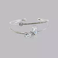 Elegant White Dragonfly Gold-Plated Double Cuff Bracelet with Zircon Stones