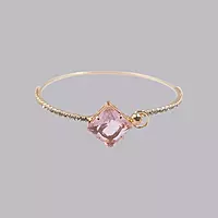 Pink Square Stone & Diamond Studded Gold-Toned Bangle Bracelet | Adjustable Fashion Jewelry