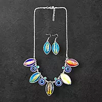 Protective Evil Eye Pendant Multicolor Necklace - Dichroic Glass Good Luck Charm