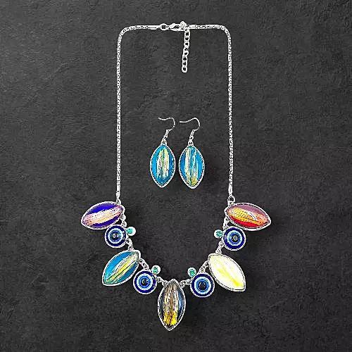 Protective Evil Eye Pendant Multicolor Necklace - Dichroic Glass Good Luck Charm