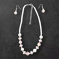 Pink Bead & Pearl Necklace and Earring Set | Elegant Fashion Jewelry