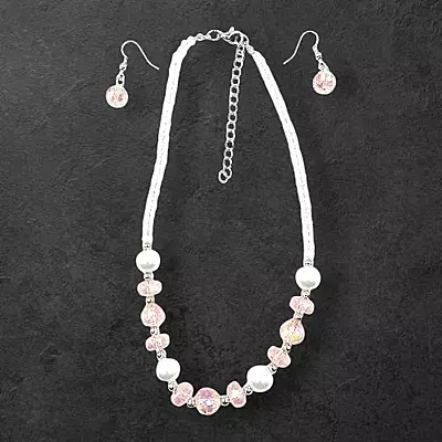 Pink Bead & Pearl Necklace and Earring Set | Elegant Fashion Jewelry