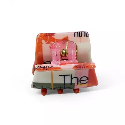 Retro Floral Mini Hair Claw Clip - Orange, Green and Pink Acetate Jaw Clip