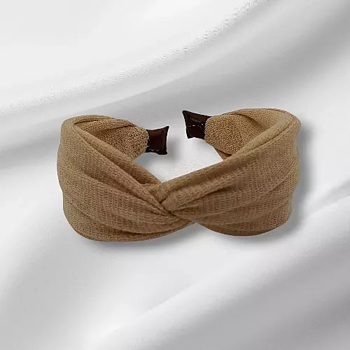 Chic Camel Knotted Headband - Textured Fabric Hair Accessory